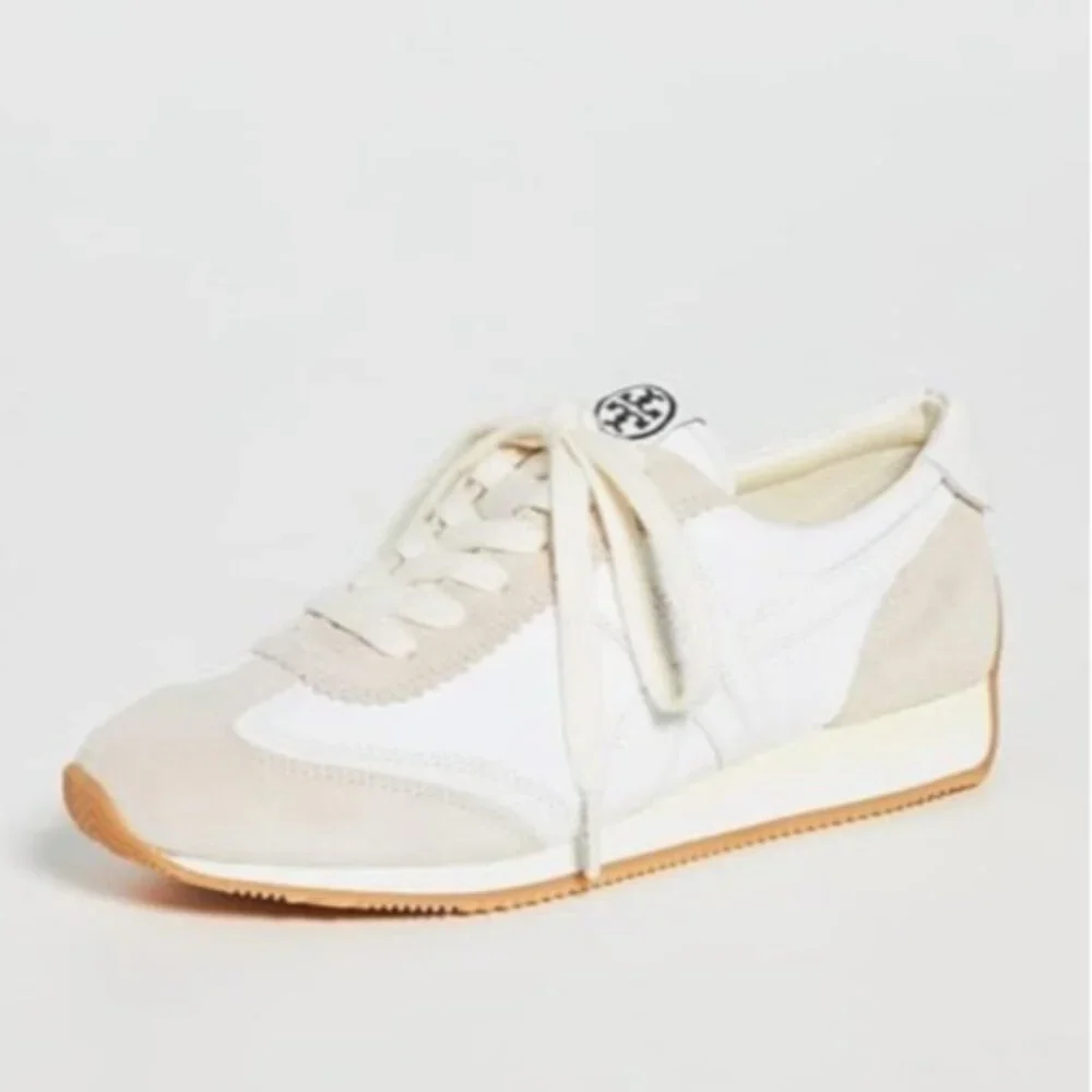 Tory Burch White Leather Suede Sneakers Size 8.5M Retro Runner Lace Up Casual - Picture 13 of 13